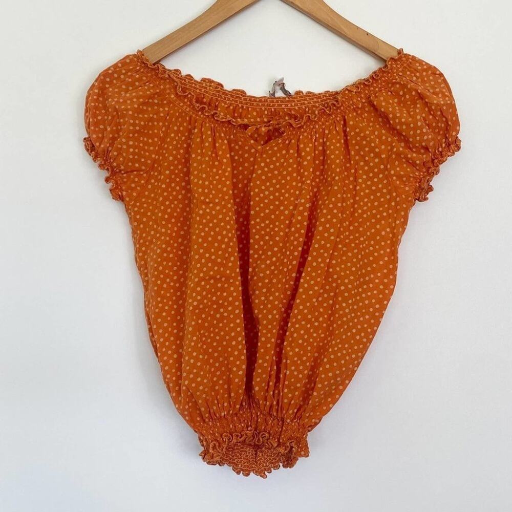 Pietrogrande Burnt Orange Ruffled Polka Dot Boho Blouse Top Womens XS